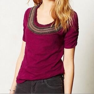 ANTHROPOLOGIE - Deletta Beaded Short Sleeve Top (S)